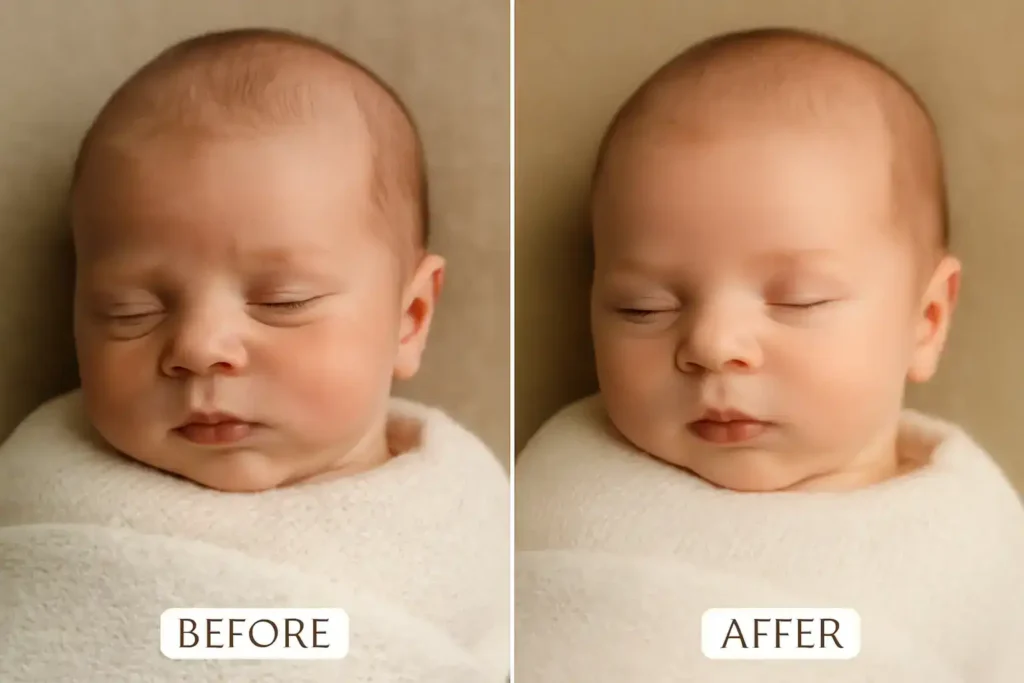 Newborn baby photo retouching example